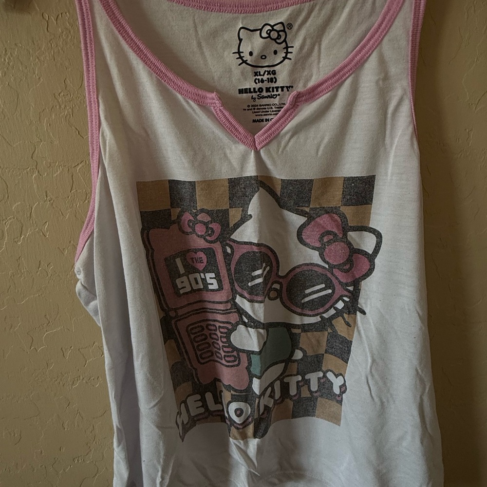 Hello Kitty Pink and White Cartoon Graphic Tank Top